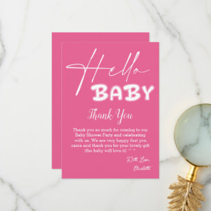 Carte De Remerciements Bonjour Bébé Élégante Baby Shower Rose Foncé