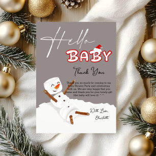 Carte De Remerciements Bonjour Bébé Joli Bonhomme de Neige Baby Shower