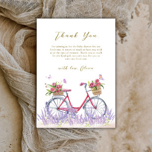 Carte De Remerciements Bonjour Prairie Rose Lavande Vélo Baby shower