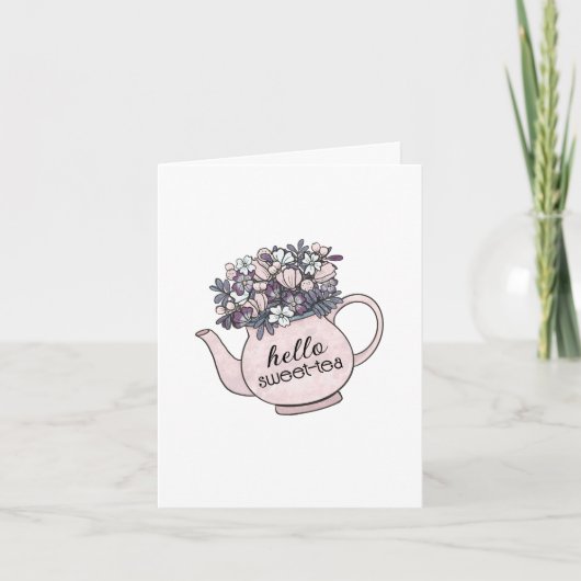 Carte De Remerciements Bonjour Sweetie Teapot avec Fleurs Blank (Devant)