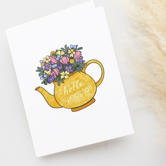Carte De Remerciements Bonjour Sweetie Teapots avec Fleurs Blank