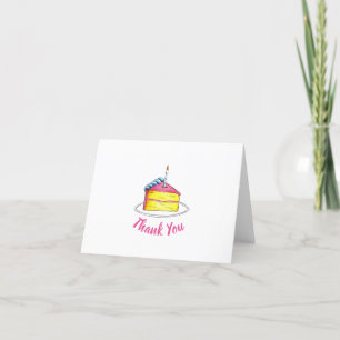 Carte De Remerciements Bonne fête d'anniversaire Pink Cake Slice Candle P