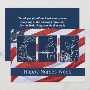 Carte De Remerciements Bonne Semaine des infirmières. USA Patriotique Cus