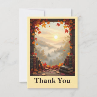 Carte De Remerciements Books with Autumn Leaves Books Lovers