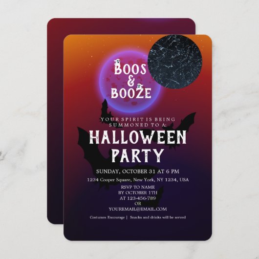 Carte De Remerciements Boos et Boissons Fête d'Halloween effrayante (Devant / Derrière)