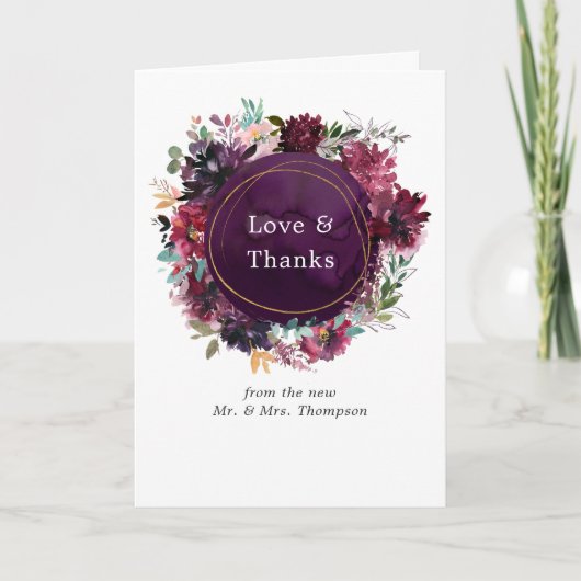 Carte De Remerciements Bordo Violet Plum Aquarelle Florale Mariage Photo (Devant)
