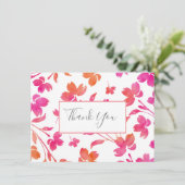 Carte De Remerciements Bords de fleurs d'aquarelle rose et orange chauds (Debout devant)