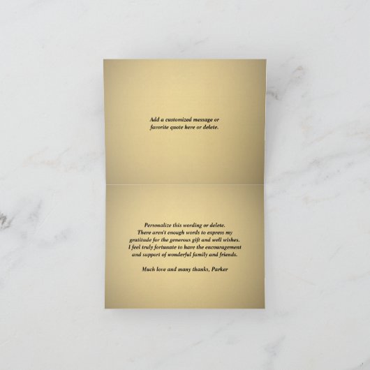 Carte De Remerciements Bordure classique élégante Noir et Or plié (Intérieur)