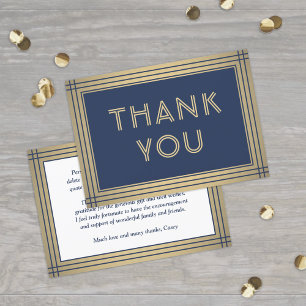 Carte De Remerciements Bordure Classique Élégante Typographie Navy Bleu &