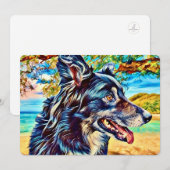 Carte De Remerciements Bordure de Conception Originale Collie de Border P (Devant / Derrière)
