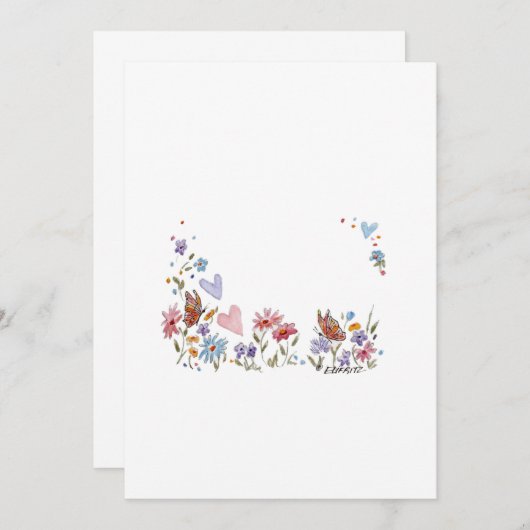 Carte De Remerciements bordure de fleur 3 côté avec papillon (Devant / Derrière)
