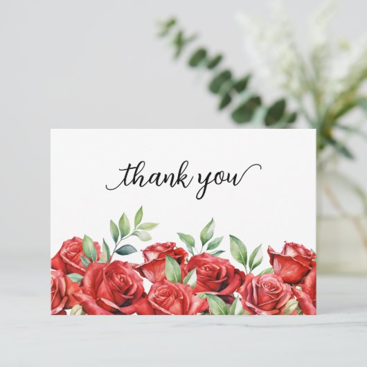 Carte De Remerciements Bordure de roses rouges à l'aquarelle (Debout devant)