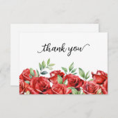 Carte De Remerciements Bordure de roses rouges à l'aquarelle (Devant / Derrière)