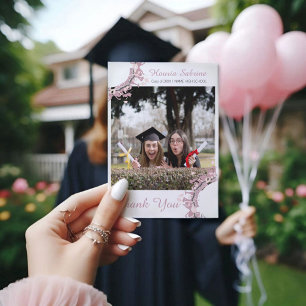 Carte De Remerciements Bordure de silhouette de diplômée féminine rose mo
