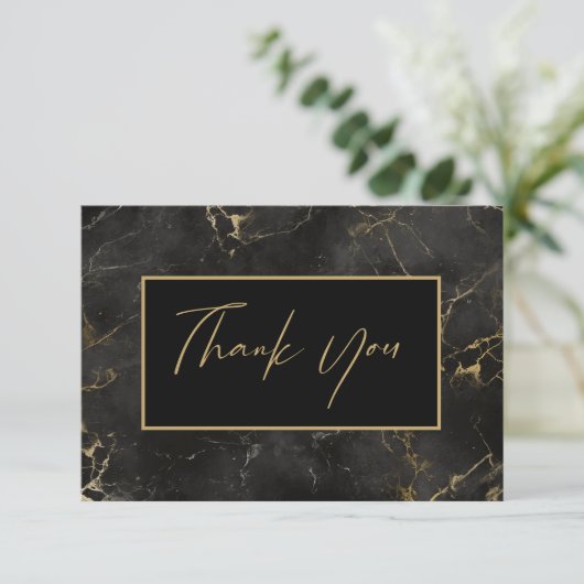 Carte De Remerciements Bordure dorée en marbre noir (Debout devant)