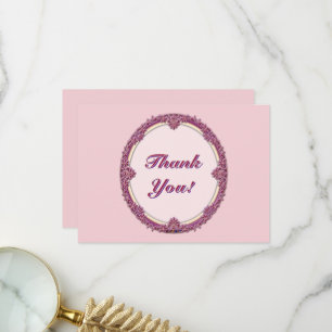 Carte De Remerciements Bordure Fantaisie Violet/Rose Et Crème Personnalis