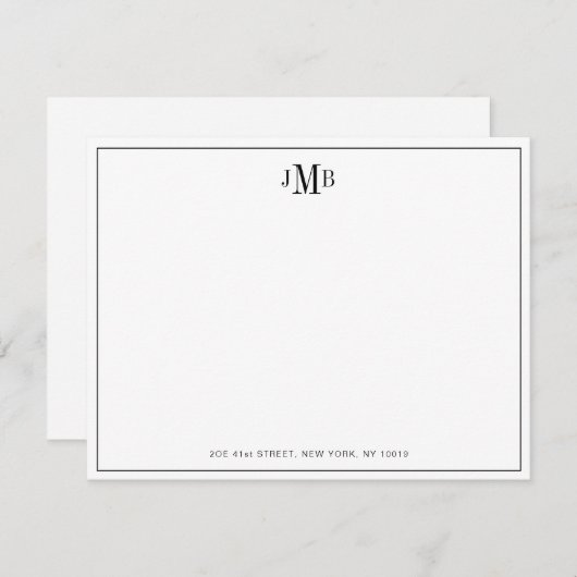 Carte De Remerciements Bordure noire classique Monogramme Formal Flat (Devant / Derrière)