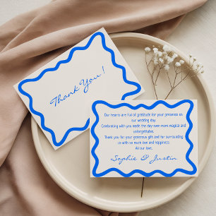 Carte De Remerciements Bordure ondulée bleue Élégant Mariage