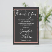 Carte De Remerciements Bordure rose Gold Outline Mariage noir simple (Debout devant)