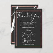 Carte De Remerciements Bordure rose Gold Outline Mariage noir simple (Devant / Derrière)