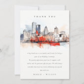 Carte De Remerciements Boston Massachusetts City Scape Mariage d'aquarell (Devant)