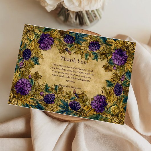 Carte De Remerciements Botanical Grape Mardi Gras Masquerade