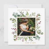 Carte De Remerciements Botanical Greenery Mariage de Noël Carré photo (Devant)