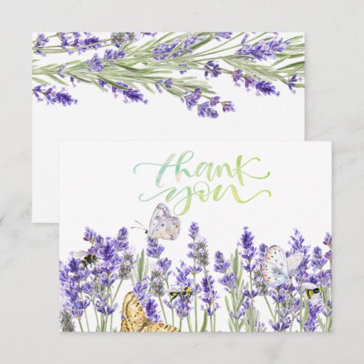 Carte de remerciements botanique des papillons Lav (Devant / Derrière)