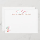 Carte De Remerciements Botte de pluie rose & Fleurs Script Futur Mme. (Devant / Derrière)