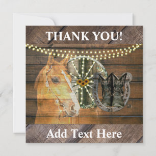 Carte De Remerciements Bottes de cow-boy à roue Western Horse Horseshoe W