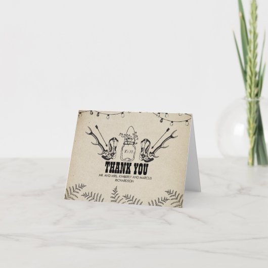 Carte De Remerciements Bottes de Cowboy Country Mariage Rustique Remercie (Devant)