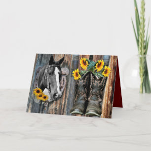 Carte De Remerciements Bottes de cowboy Rustique Western Horse Tournesols
