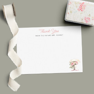 Carte De Remerciements Bottes de pluie blanches et pivoines roses Fête de
