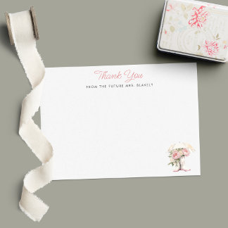 Carte De Remerciements Bottes de pluie blanches et pivoines roses Fête de
