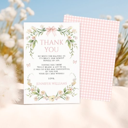 Carte De Remerciements Bouche rose rose florale Papillon Bébé Fille Douch