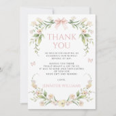 Carte De Remerciements Bouche rose rose florale Papillon Bébé Fille Douch (Devant)