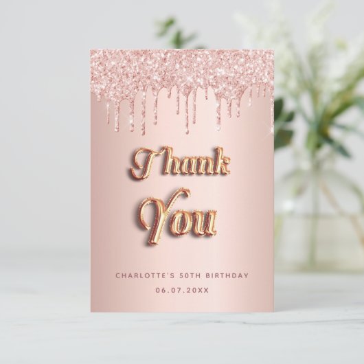 Carte De Remerciements Boucles rose or rose (Debout devant)