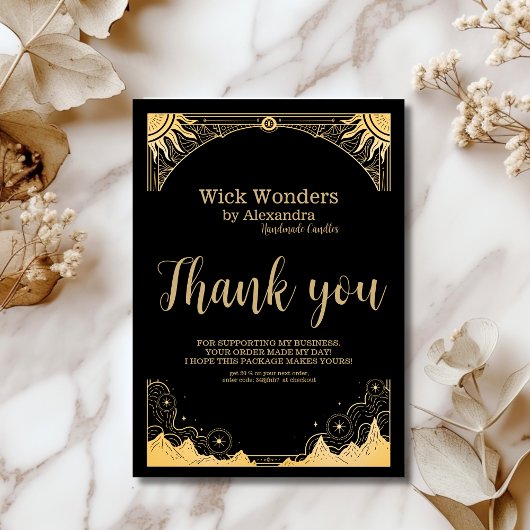 Carte De Remerciements Bougie céleste noire et or