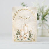 Carte De Remerciements Bougies à la lumière des roses dorées et blanches (Debout devant)