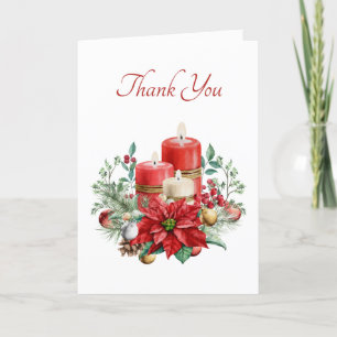 Carte De Remerciements Bougies aquarelles et Noël de Poinsettia