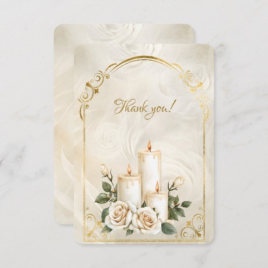 Carte De Remerciements Bougies aux roses dorées et blanches