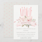 Carte De Remerciements Bougies de gâteau florales rose mignon pour annive (Devant / Derrière)