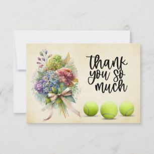 Carte De Remerciements Boule de tennis avec bouquet de fleurs du joueur