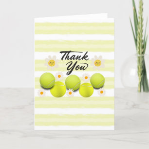 Carte De Remerciements Boule de tennis avec fleur marguerite blanche merc