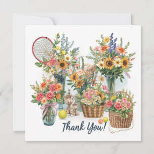 Carte De Remerciements Boule de tennis avec fleurs du joueur de tennis