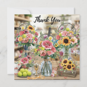 Carte De Remerciements Boule de tennis avec fleurs du joueur de tennis