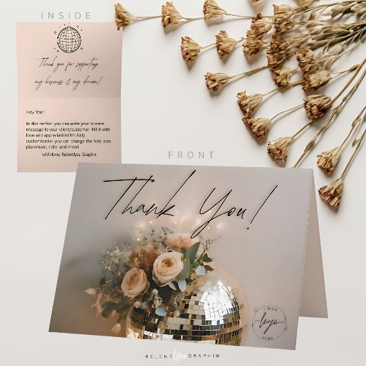 Carte De Remerciements Boule Disco | Boho Florals | Esthétique