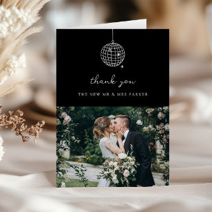 Carte De Remerciements Boule Disco Minimale avec Photo   Mariage noir