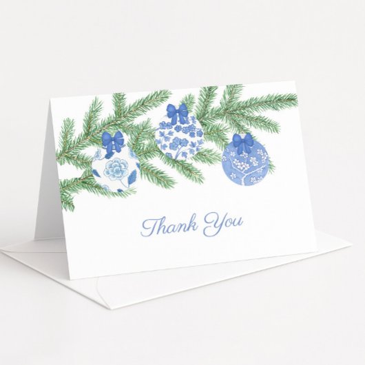 Carte De Remerciements Boules de Noël Bleu Classique Blanc Mariage