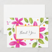 Carte De Remerciements Bouquet de fleurs d'aquarelle rose chaud (Devant / Derrière)